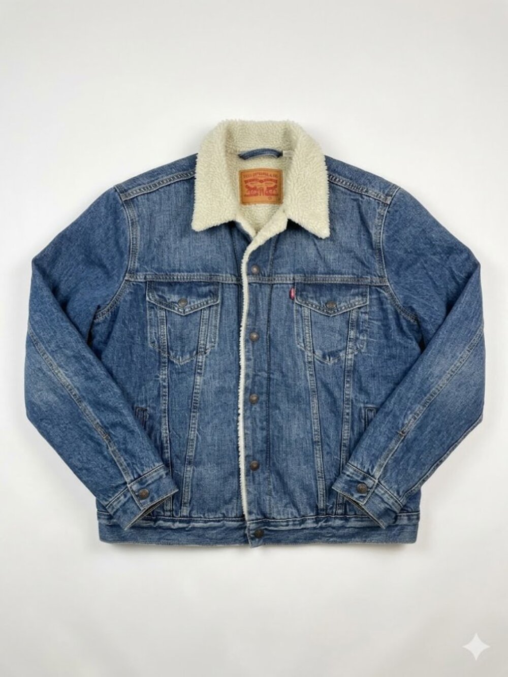 LEVIS Mens Sherpa Lined Denim Trucker Jacket Medium Wash Blue Size L